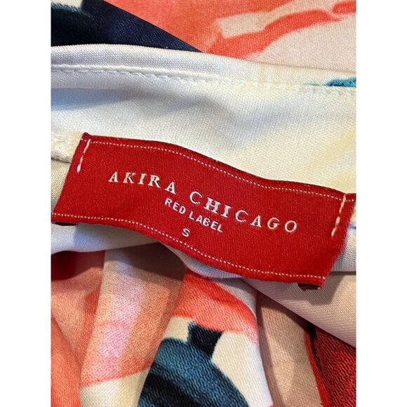 Akira Chicago Fit Flare Dress High Neck Floral Print Sleeveless White Red Small - Picture 7 of 7